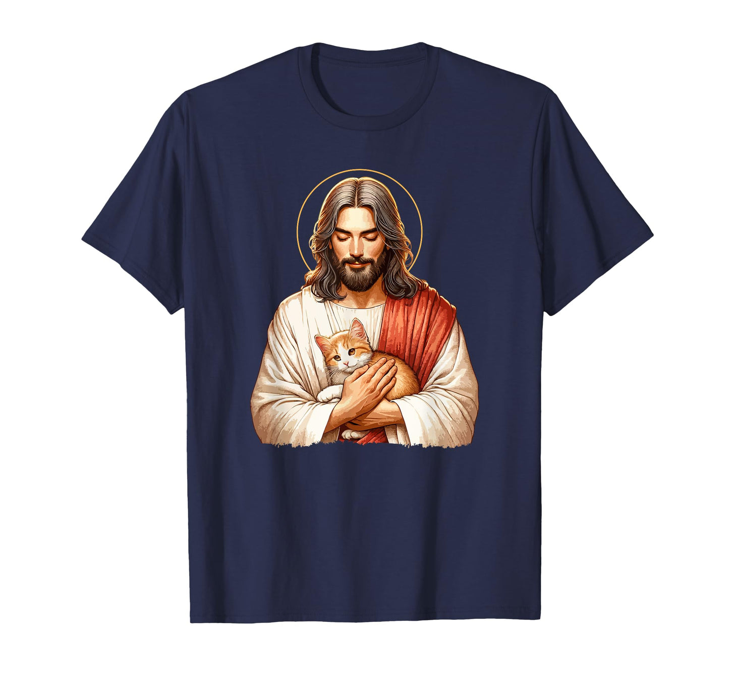 Cat Lover, Jesus Holding A Cat, Funny Christian Art T-Shirt for Men Women Girls Kids