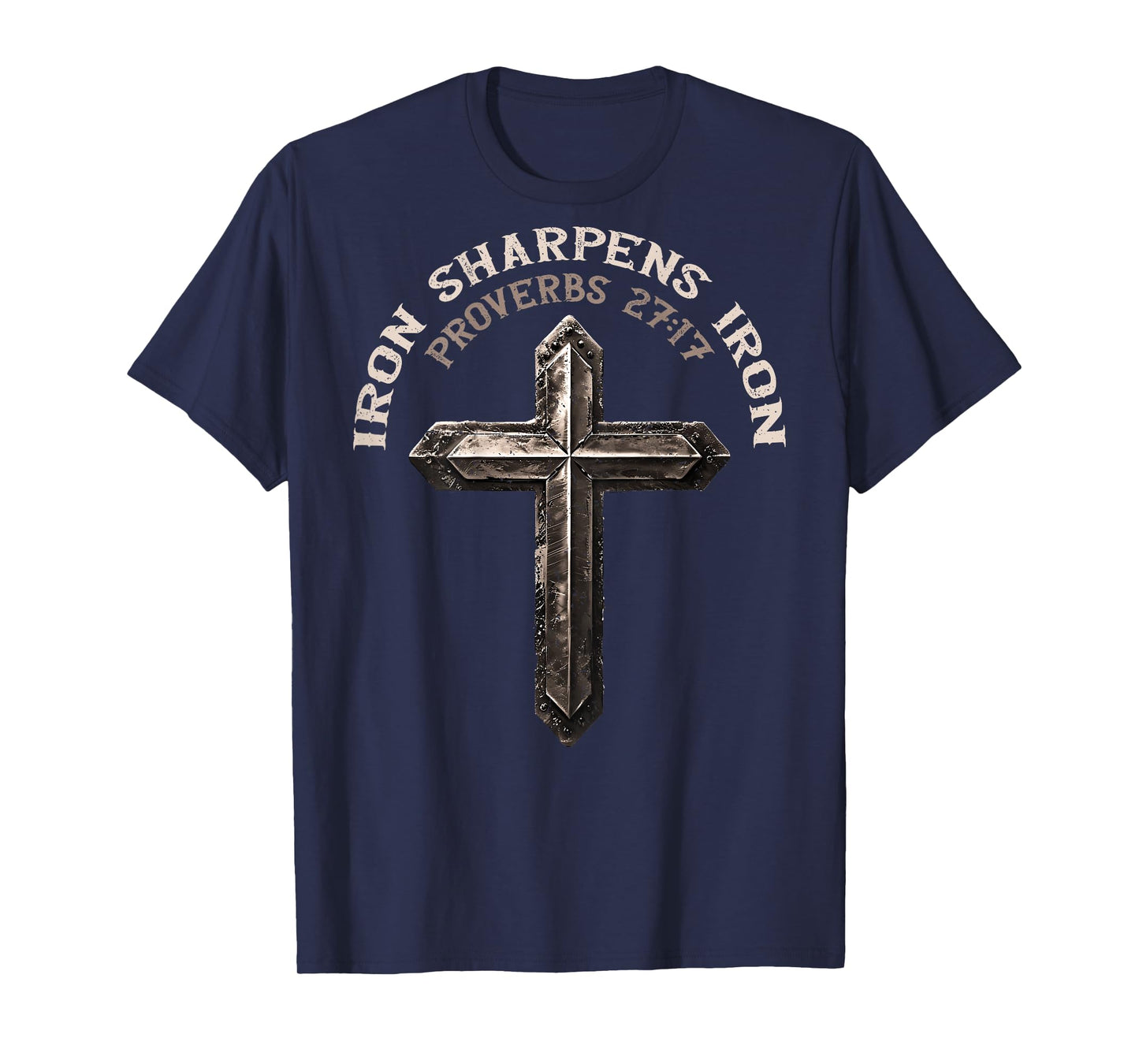 Iron Sharpens Iron Christian Gym Workout Cross On Back T-Shirt