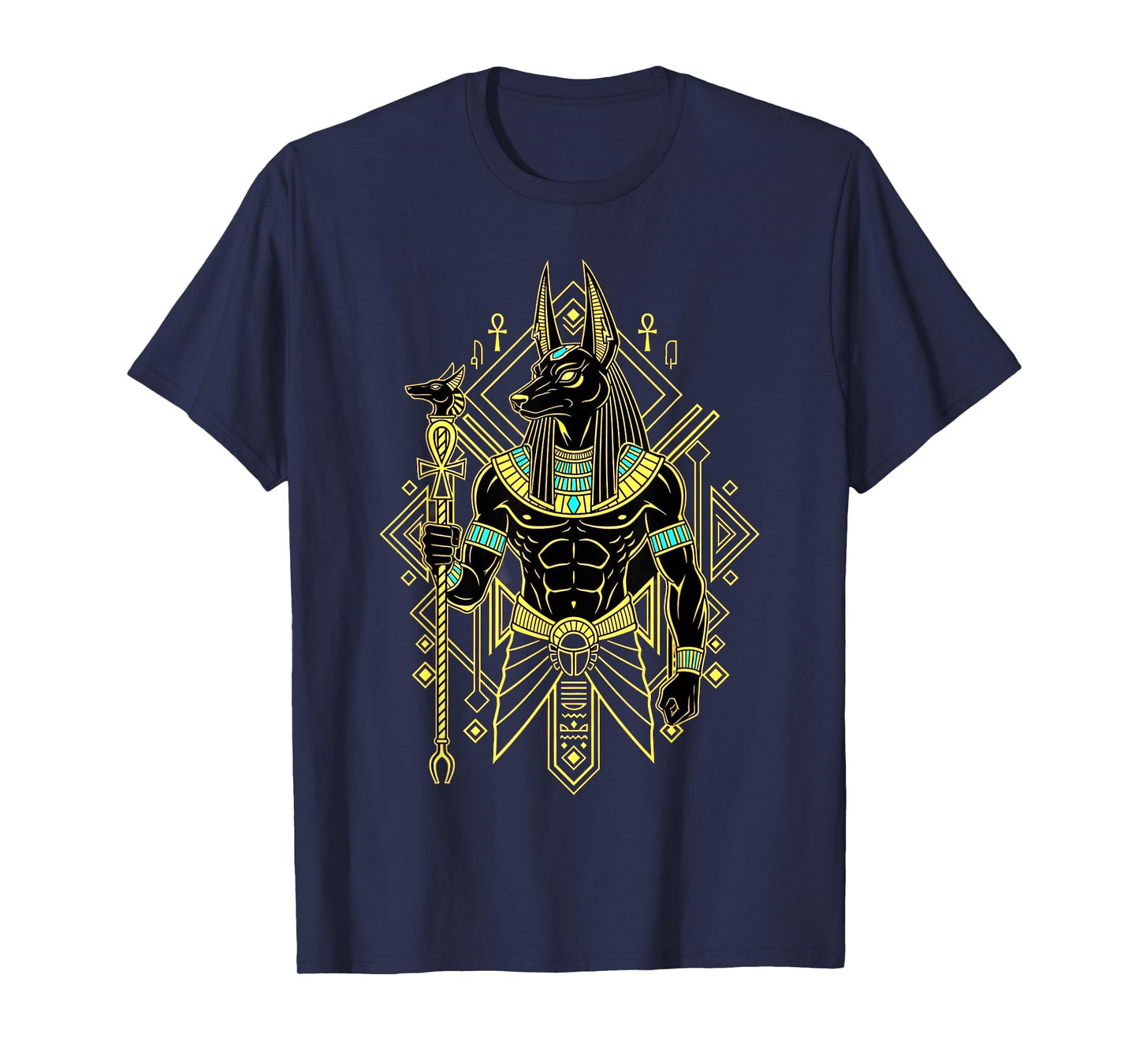Anubis Pharaoh God King of Egypt Geometric Pattern Graphic T-Shirt