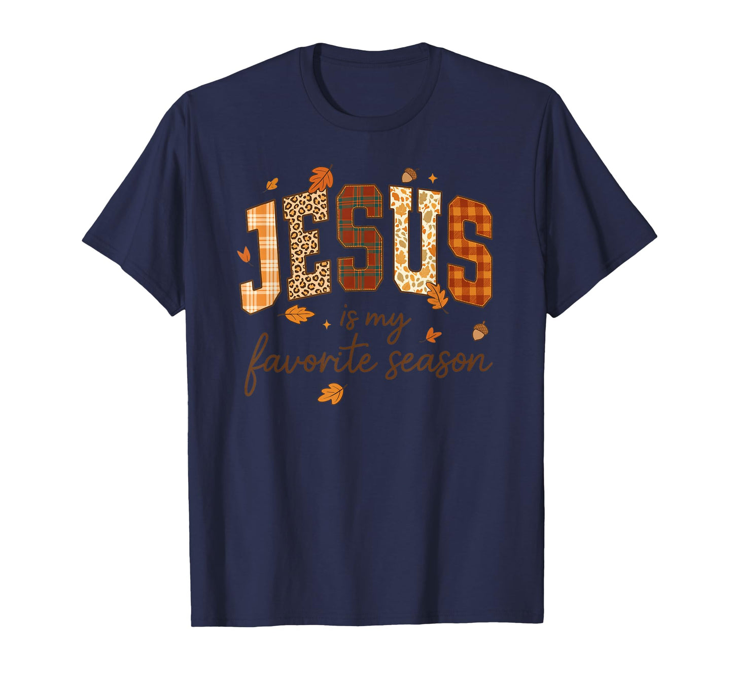 Jesus is My Favorite Season Fall Christian Leopard Plaid T-Shirt