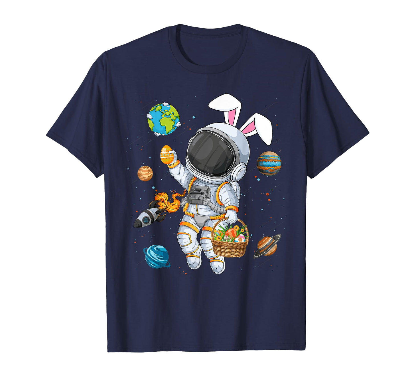 Funny Astronaut Bunny Ears Easter Eggs Easter Day Boys Kids T-Shirt
