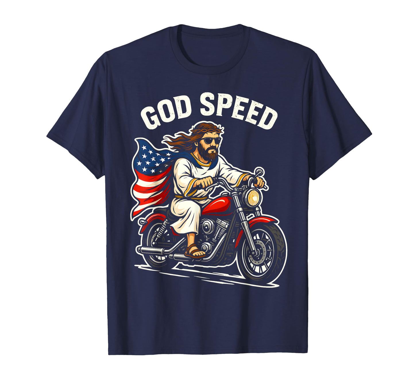 US Flag Motorcycle Jesus Biker 4th of July Outfit God Speed T-Shirt