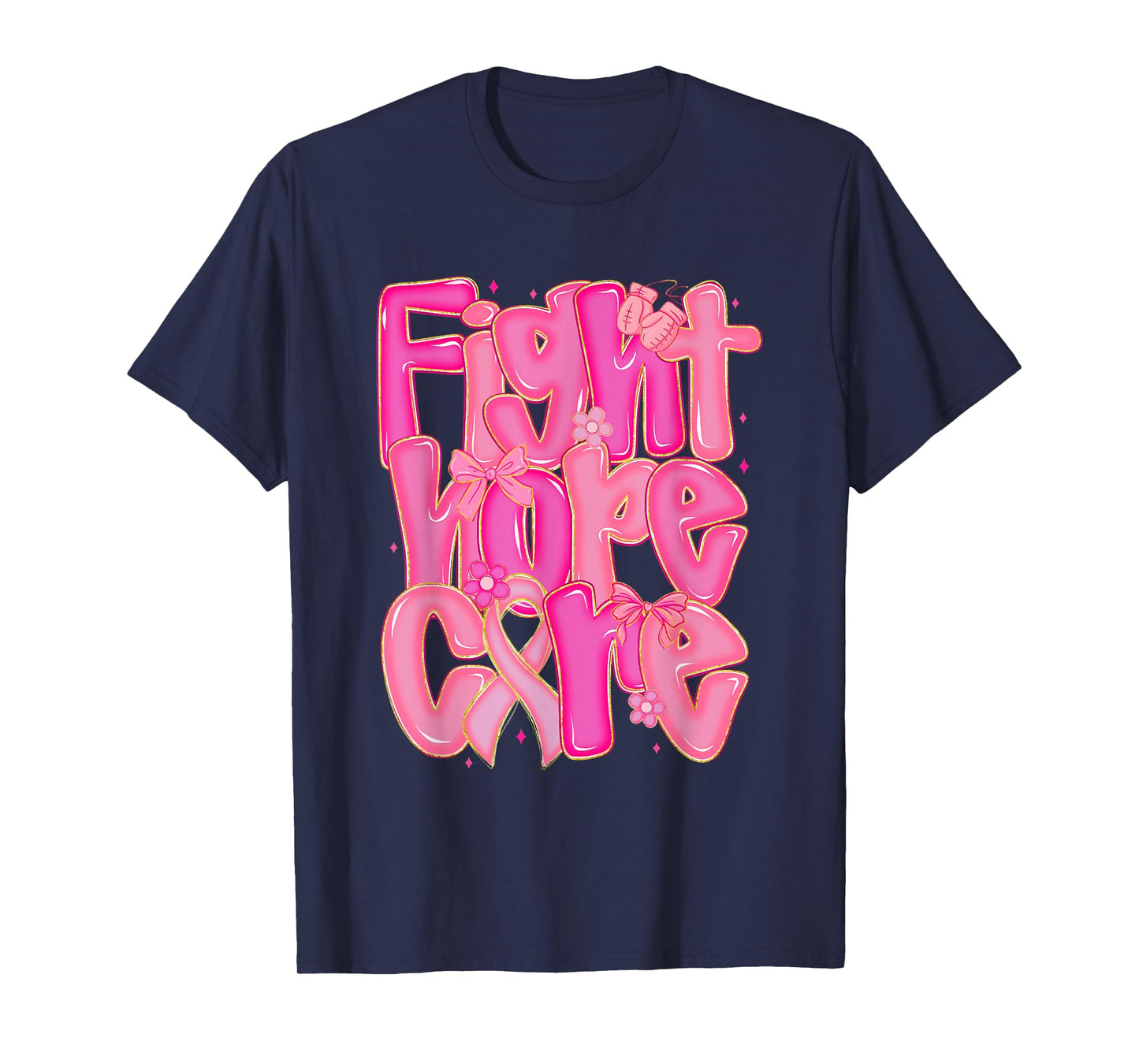 Retro Faith Hope Cure Pink Ribbon Breast Cancer Awareness T-Shirt