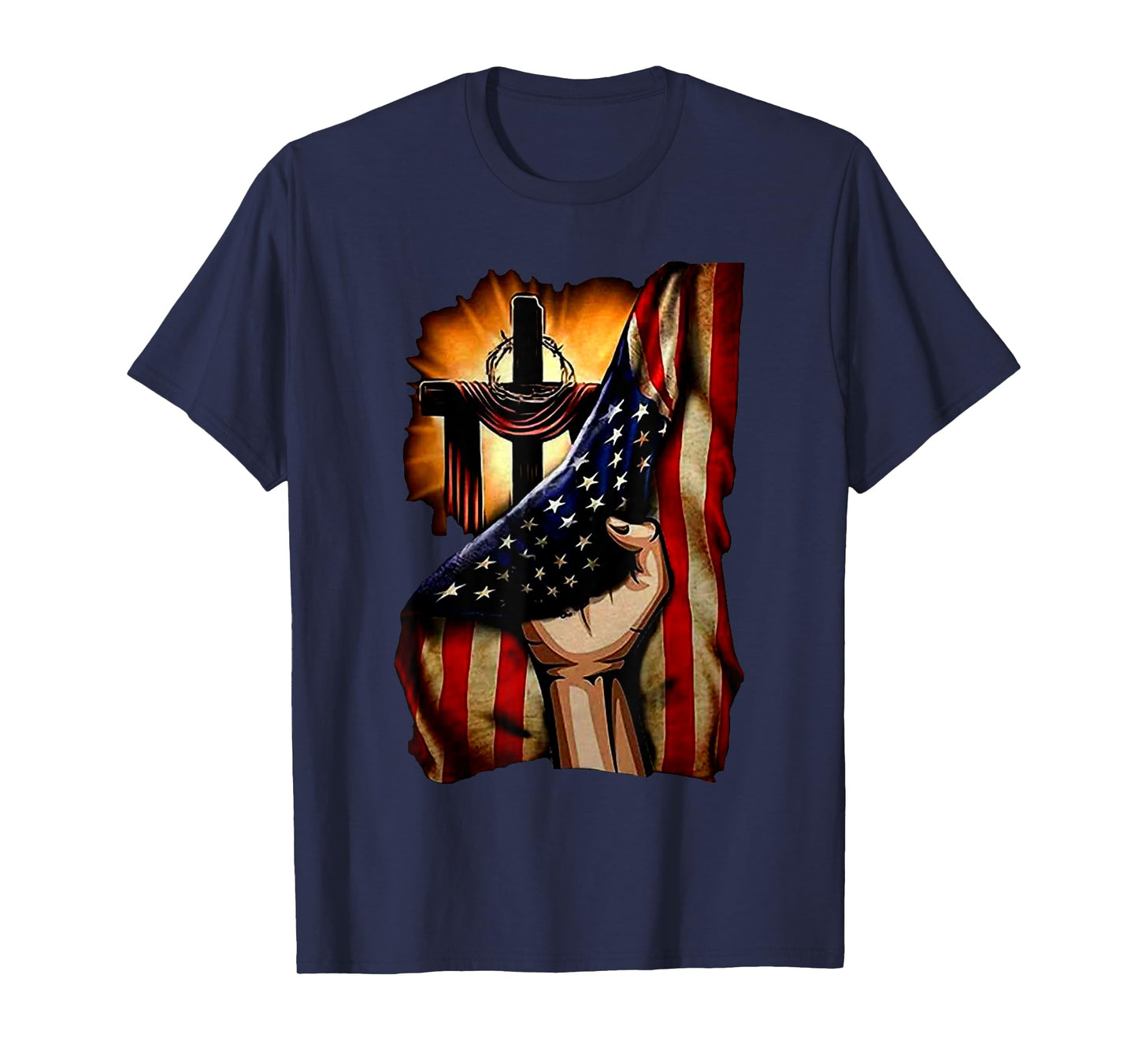 Cross Christ American Flag Pride Hand Christian Lover Gift T-Shirt for Women Men