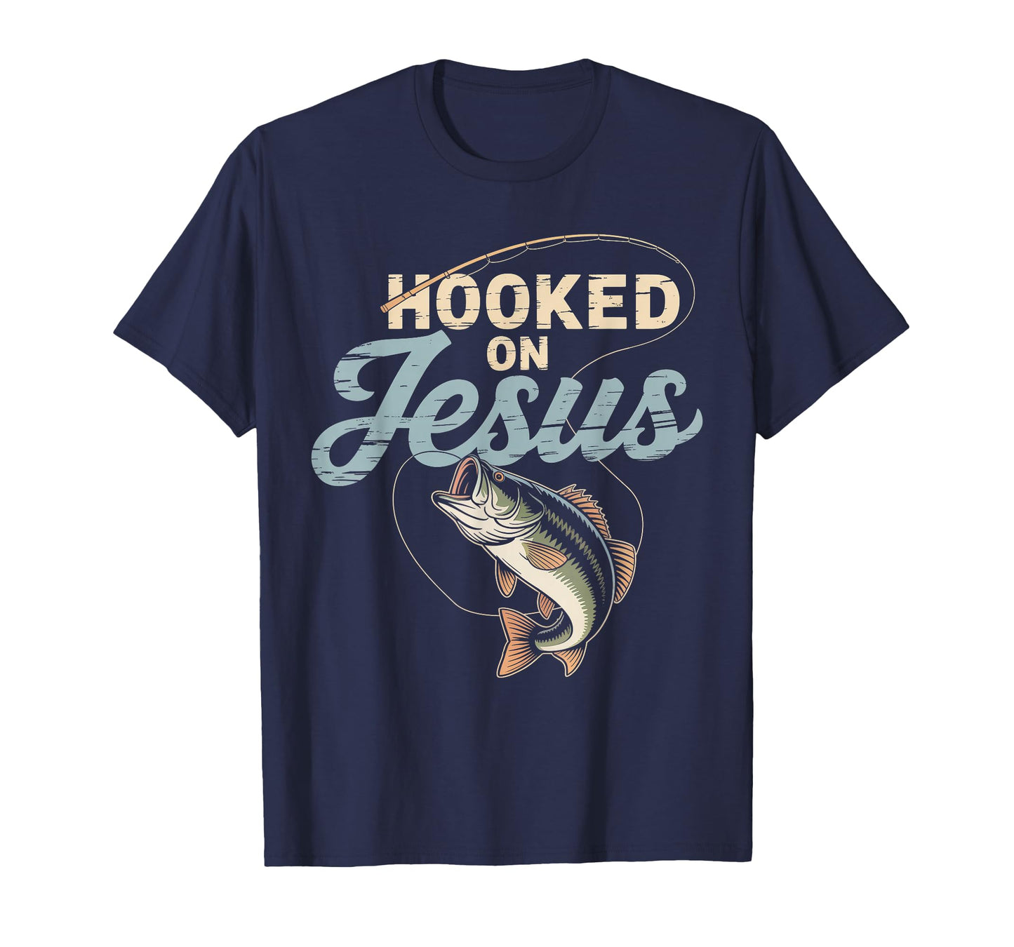 Hook On Jesus Bass Fishing Christian Religious God Men Boy T-Shirt