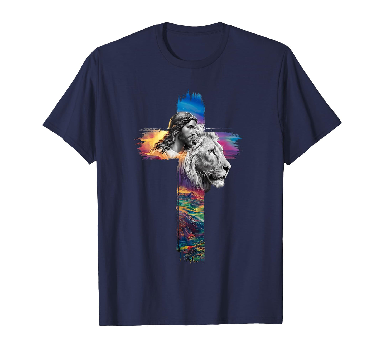 Inspirational Christian Cross Graphic Jesus Lion of Judah T-Shirt