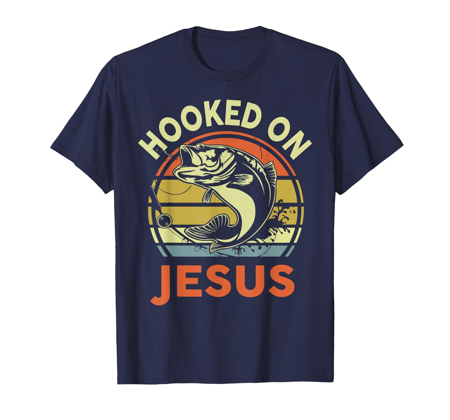 Men Hooked on Jesus Fishing Dad Funny Bass Fishing Christian T-Shirt