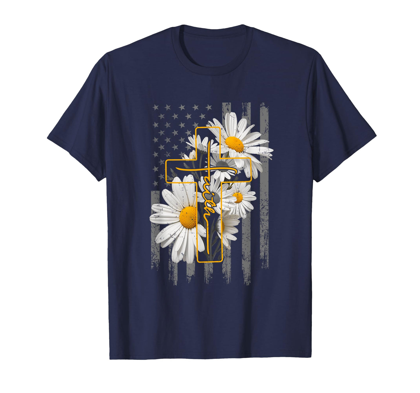 Love Faith Daisy Flowers Cross Flag Christian For Women T-Shirt