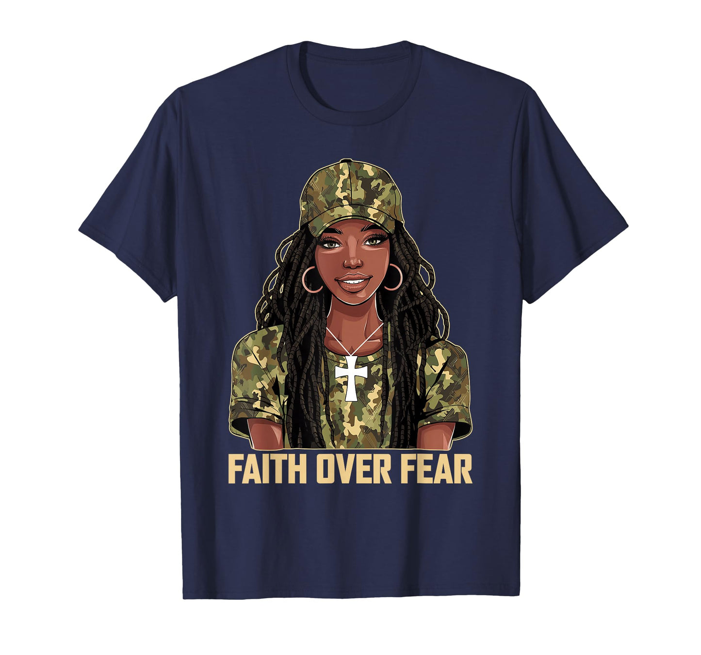Faith Over Fear Christian Camo African American Afro Women T-Shirt