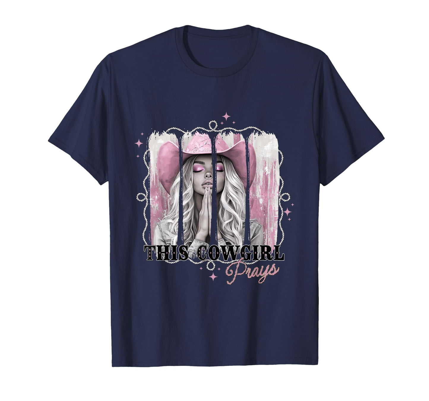 Faith Filled Cowgirls with Prayer and Pink Western Vibes T-Shirt