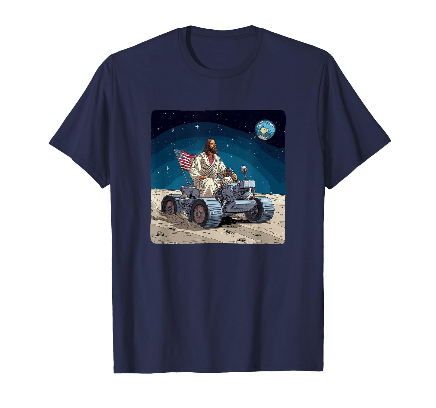 Handsome Jesus Christ with Moon Vehicle for Space Lovers T-Shirt