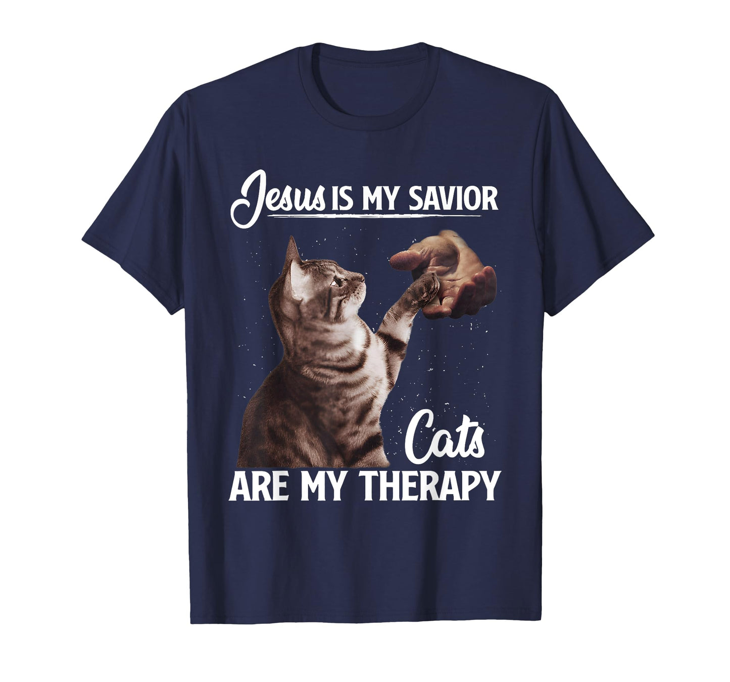 Retro Jesus Is My Savior Cats Are My Therapy God Believers T-Shirt