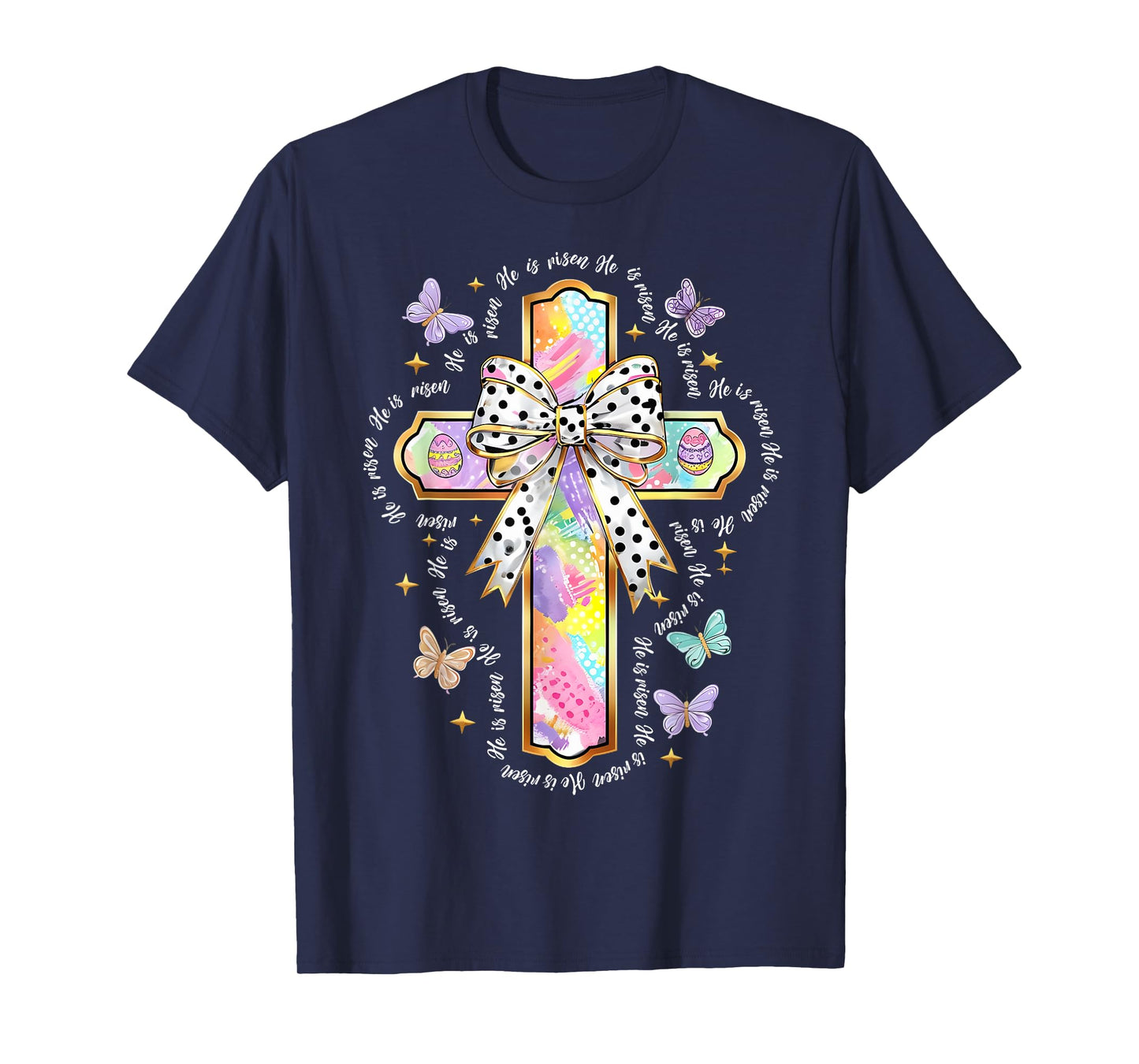 HUG.Artist Tees for Easter Day Unisex-Adults & Kids Christian Religious T-Shirt He Is Risen Easter Floral Cross Jesus T-Shirt Black Small