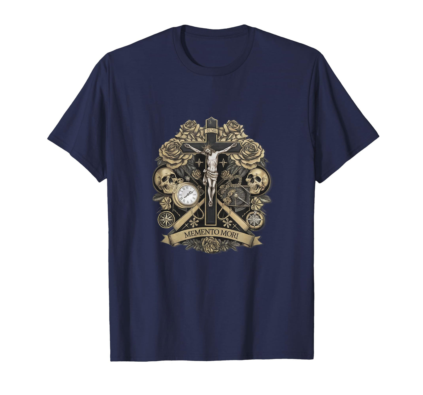 Memento Mori Catholic Crucifix Traditional Latin Mass Skull T-Shirt