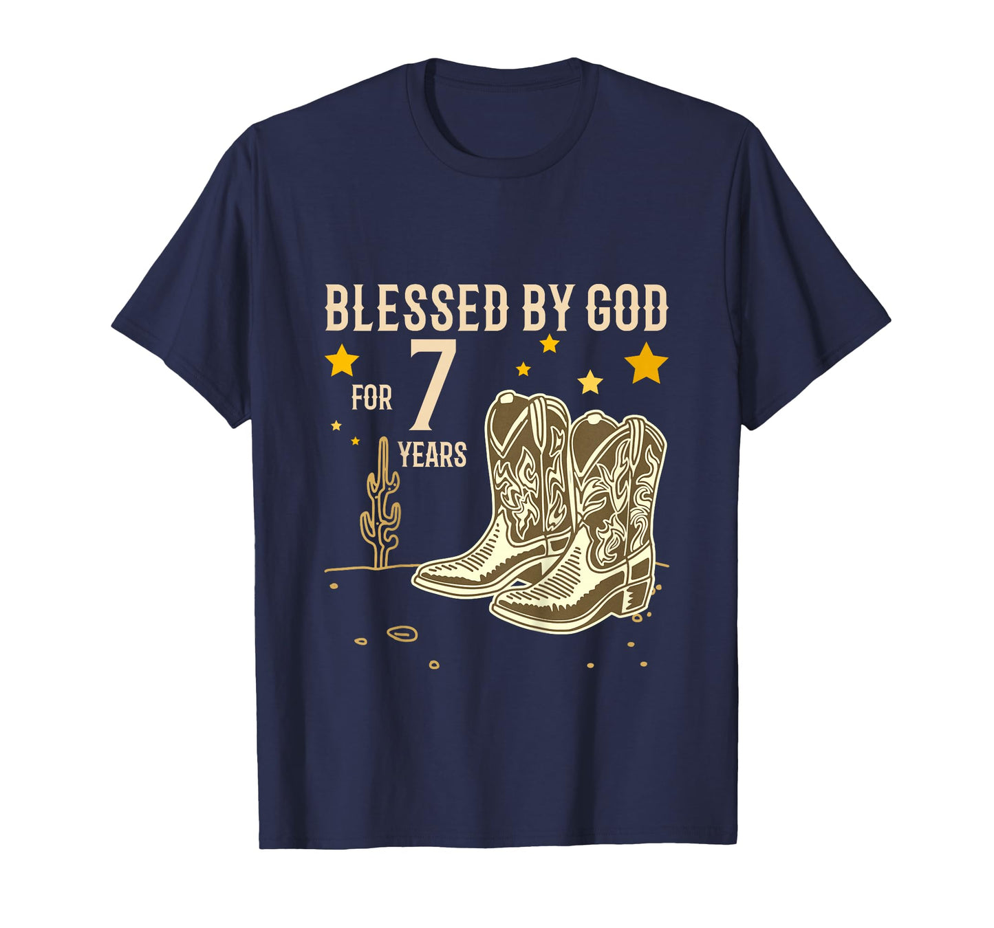 Kids Vintage Blessed by God for 7 Years Cowboy 7th Birthday Boy T-Shirt