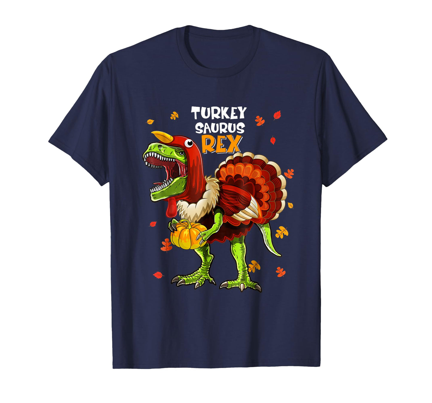 Turkey Saurus Rex Dinosaur Pumpkin Funny Thanksgiving Kids T-Shirt