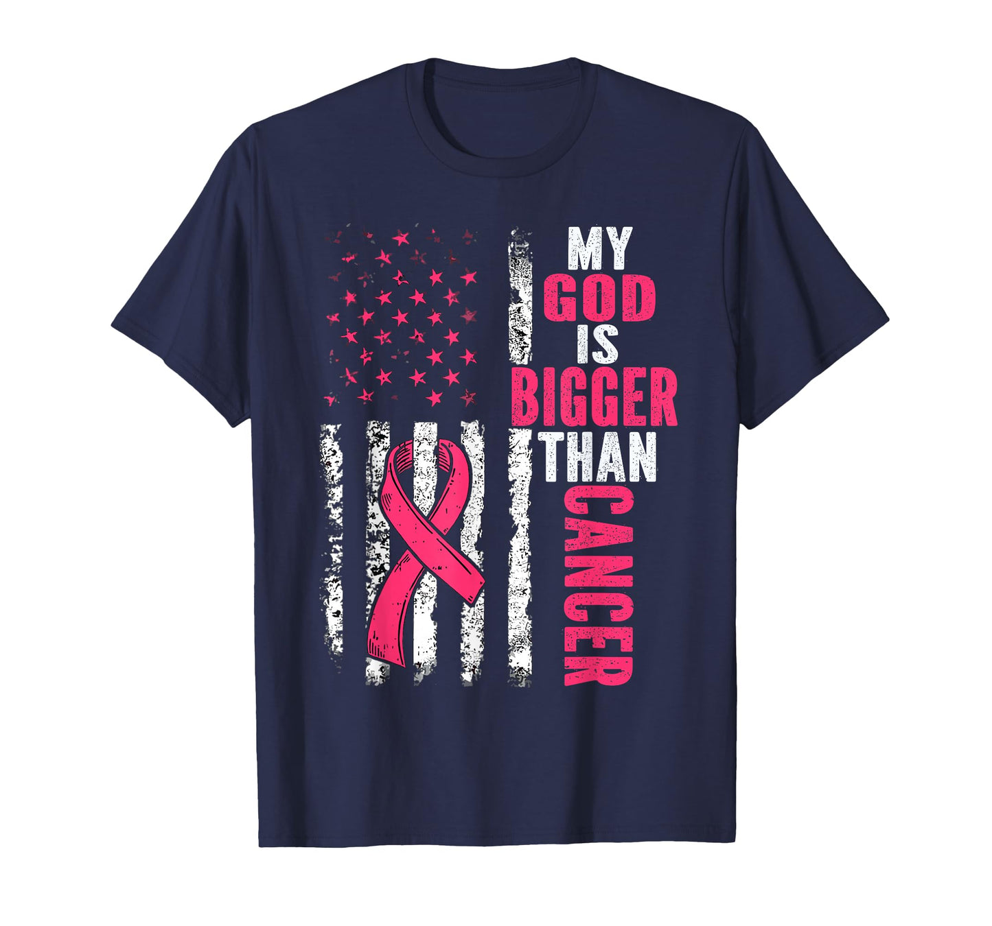 My God is Bigger Than Cancer Breast Cute Pink Ribbon Jesus T-Shirt