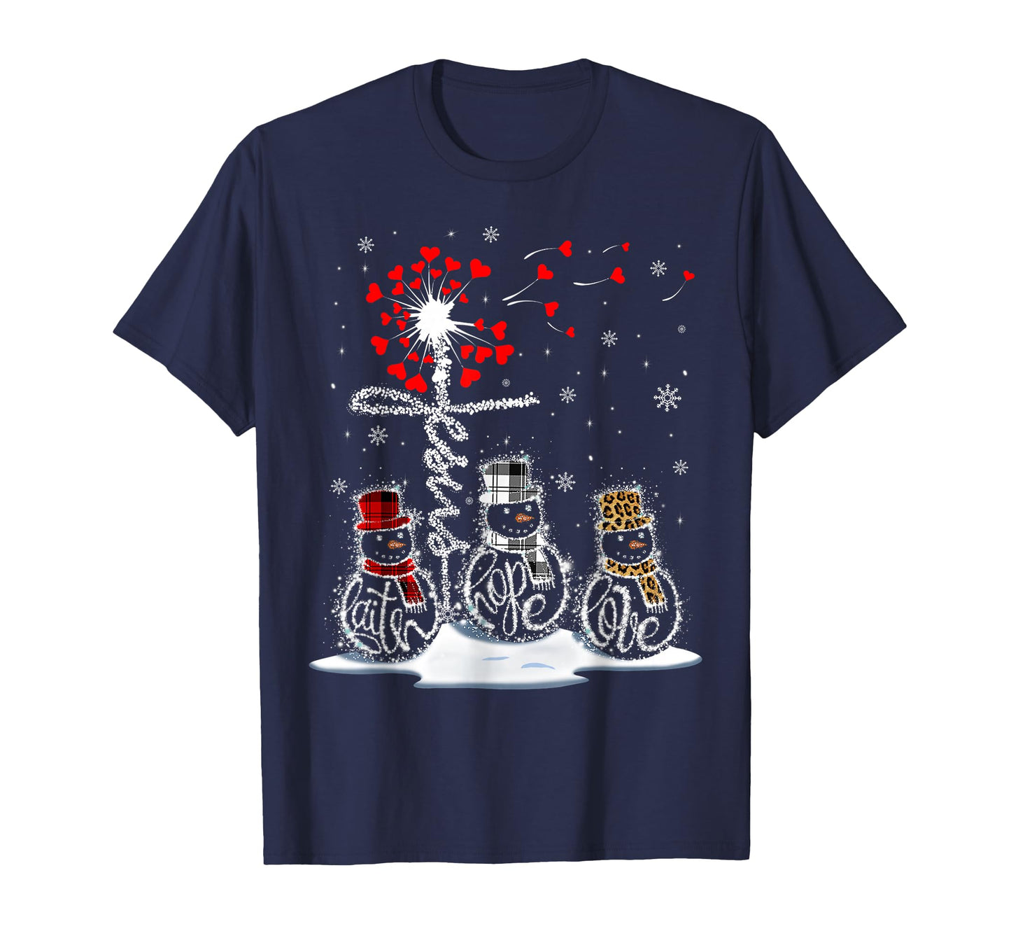 Funny Christmas 2025 Faith Hope Love Snowman Christian Cross T-Shirt