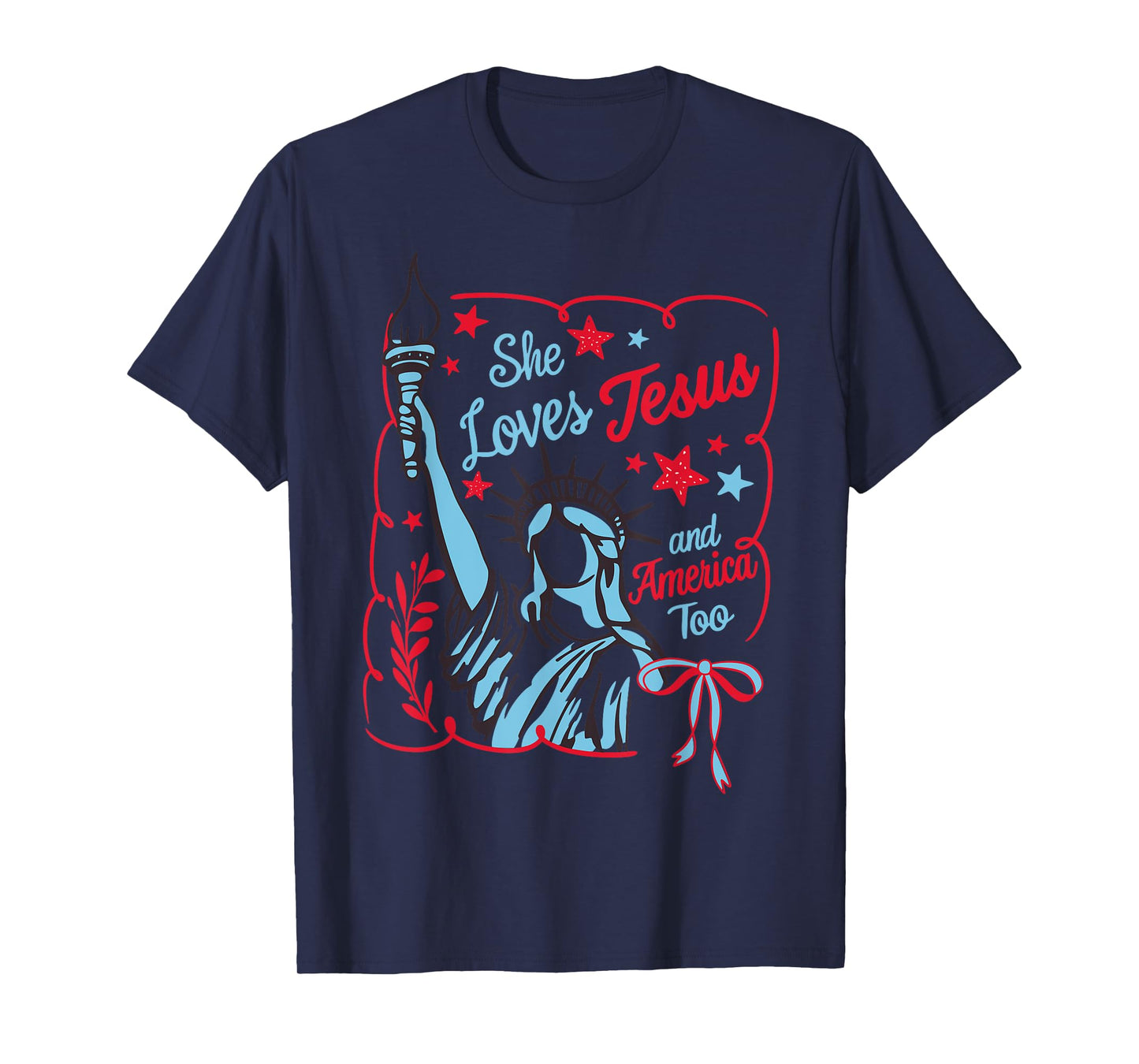 She Loves Jesus And America Too Christian Lover 4th Of July T-Shirt