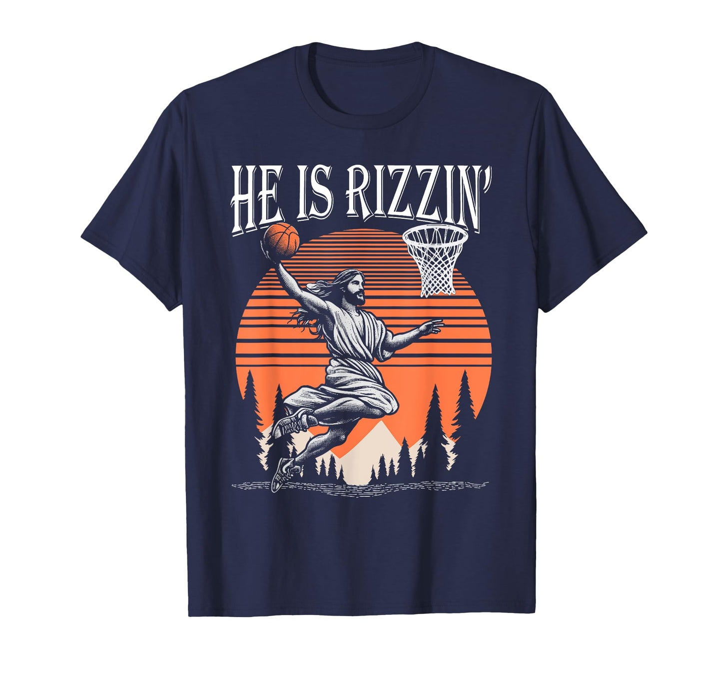 He Is Rizzin Funny Jesus Basketball Easter Christian Men Boy T-Shirt