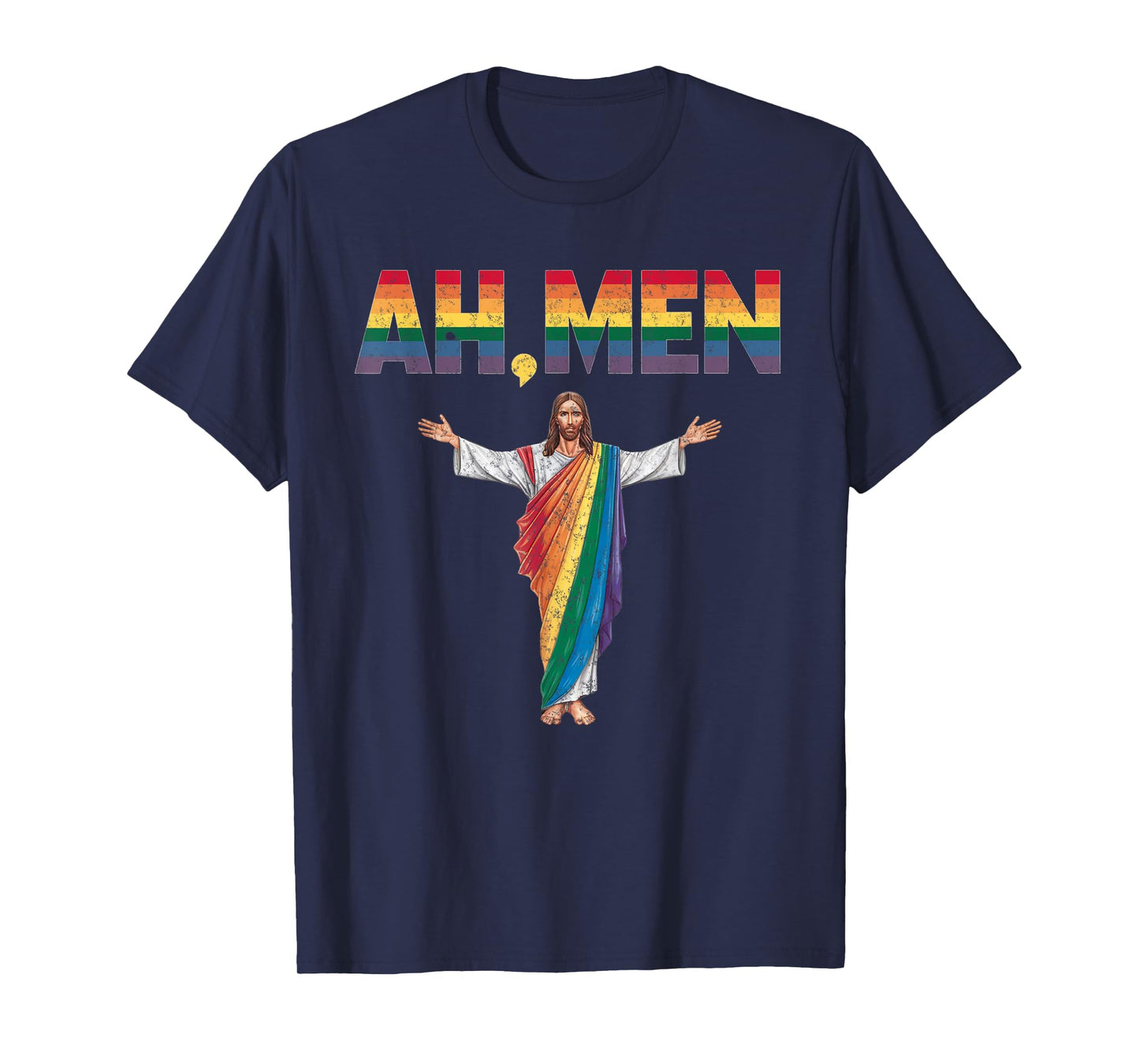Ah-Men Funny Gay Pride Rainbow Jesus Graphic T-Shirt