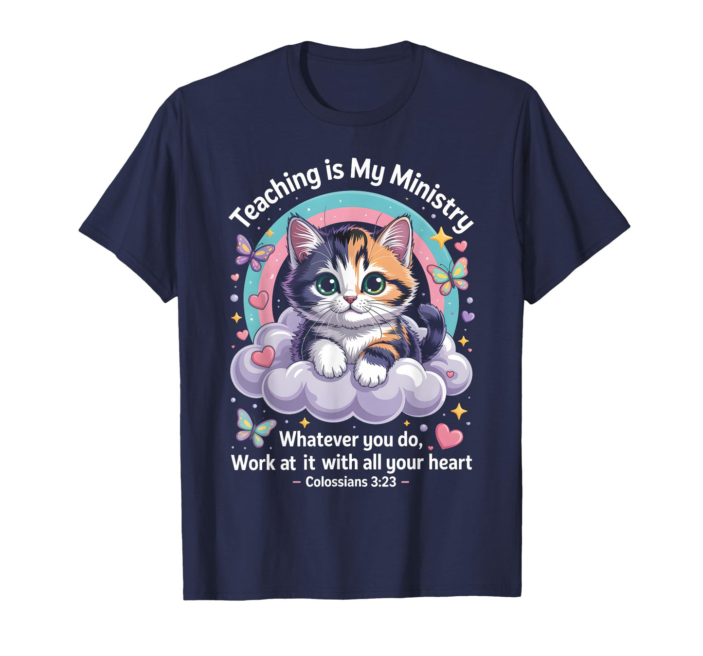 Teaching is My Ministry Cute Christian Cat Bible Verse Art T-Shirt