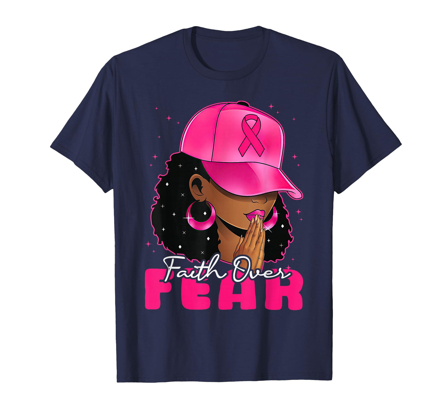 Faith Over Fear Christian Black Women Afro Breast Cancer T-Shirt