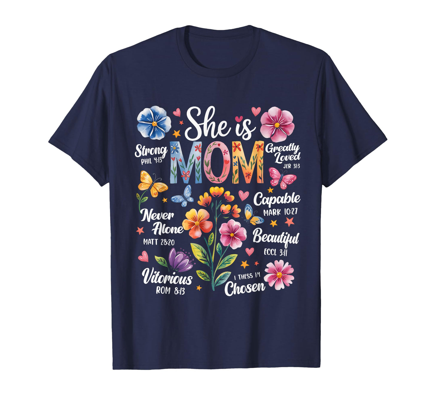 She Is Mom Bible Verses Christian Boho Floral Mother's Day T-Shirt