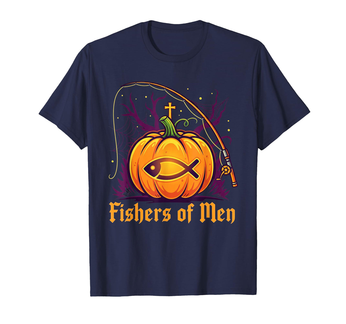 Fishers of Men Pumpkin Cross Christian Halloween Tee T-Shirt