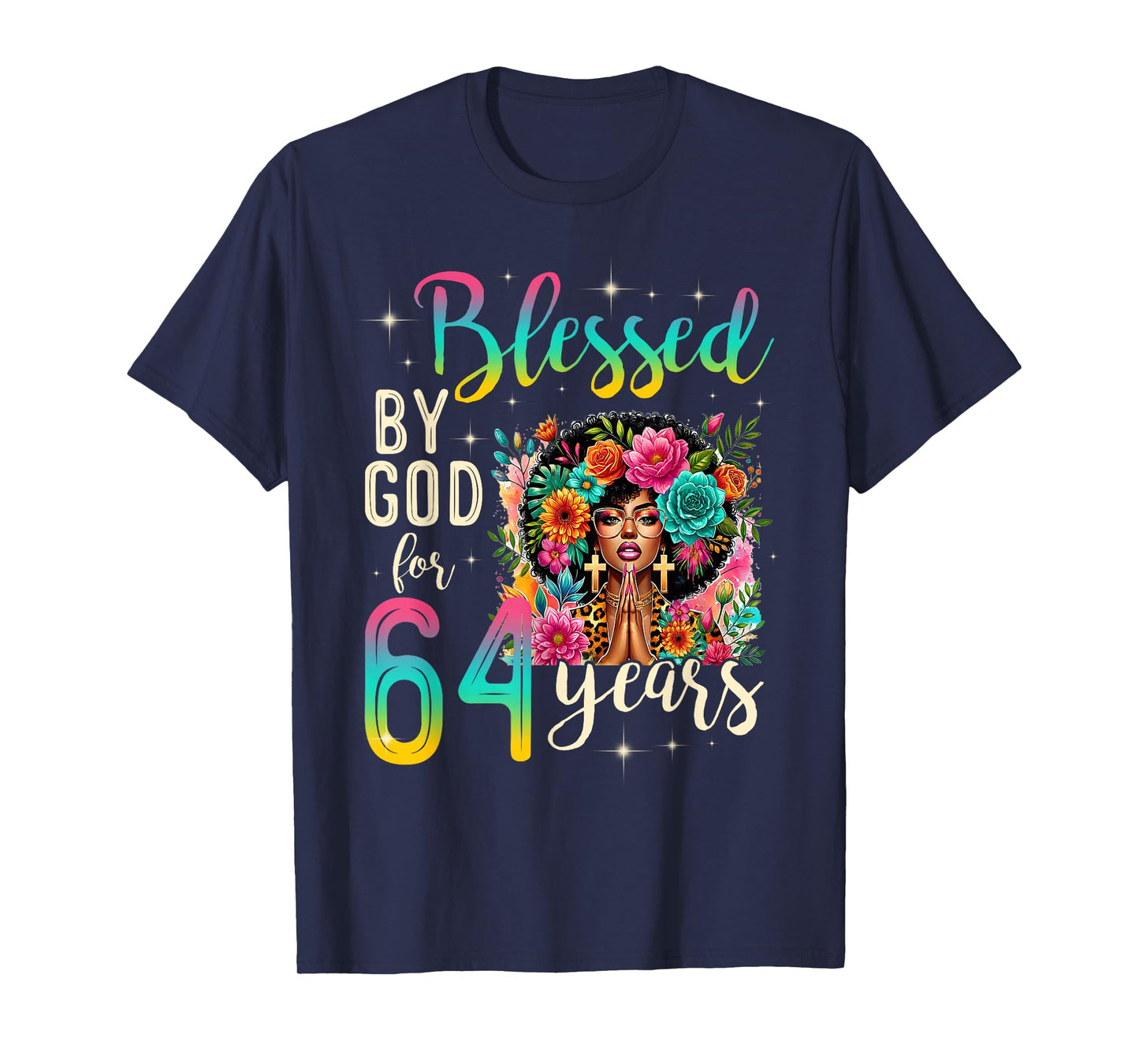 Black Girl Blessed by God for 64 Years Christian Birthday T-Shirt