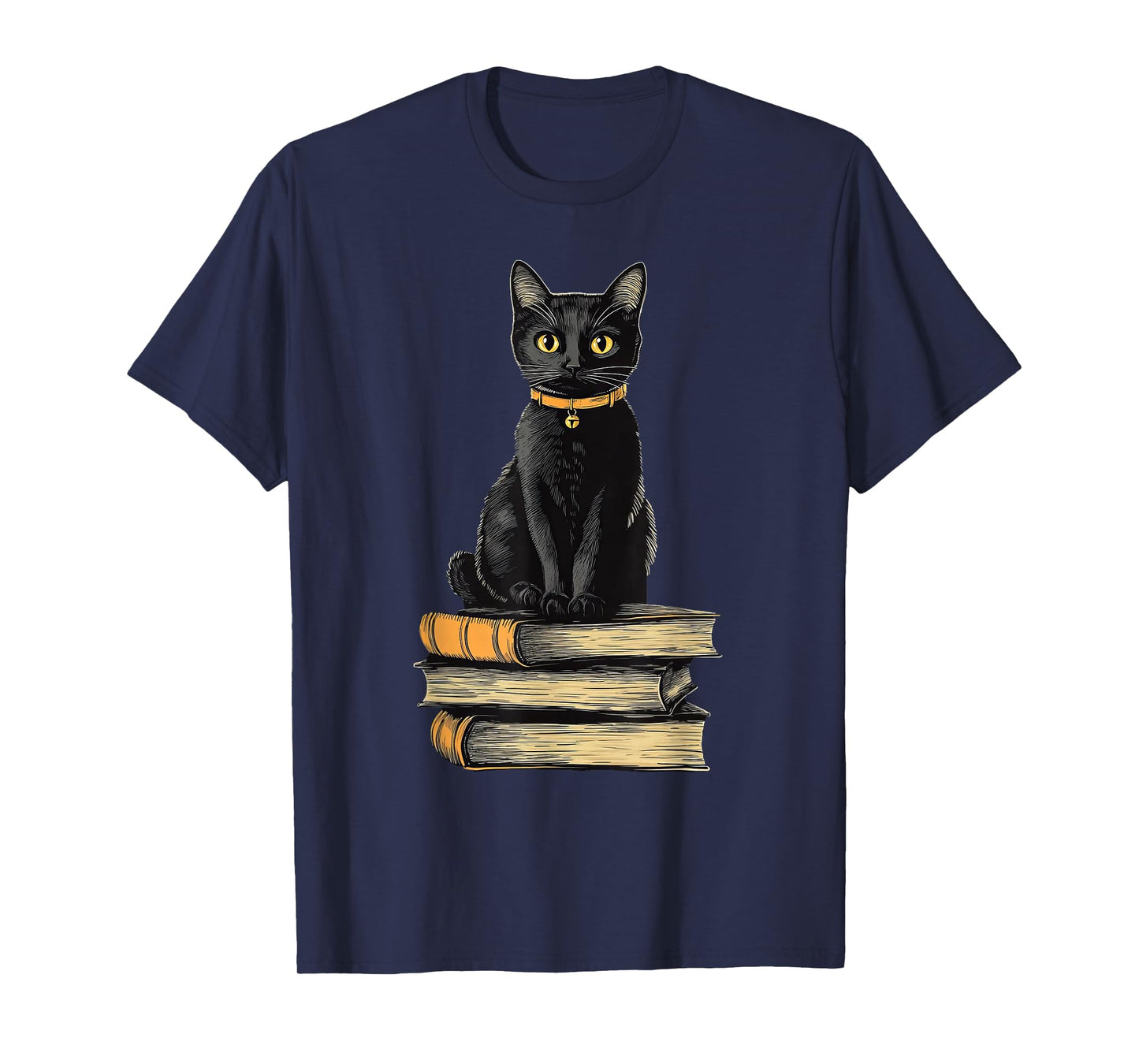 Black Cat Sitting On Books T-Shirt