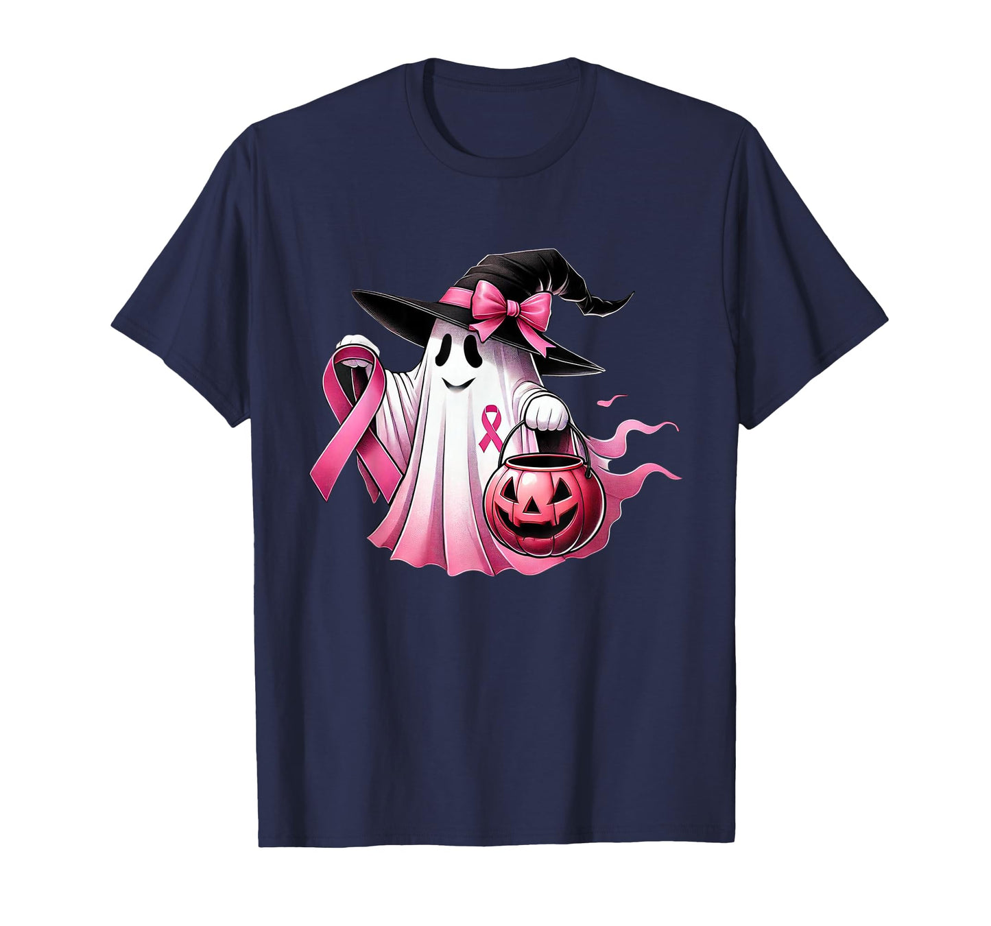 Pink Ribbon Ghost Witch Breast Cancer Awareness T-Shirt