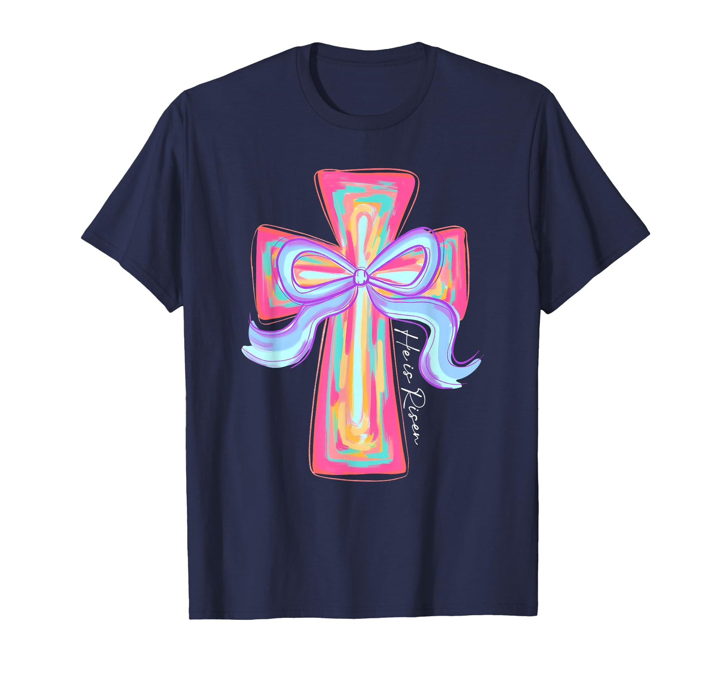 He Is Risen Jesus Christian Cross Coquette Bow Happy Easter T-Shirt