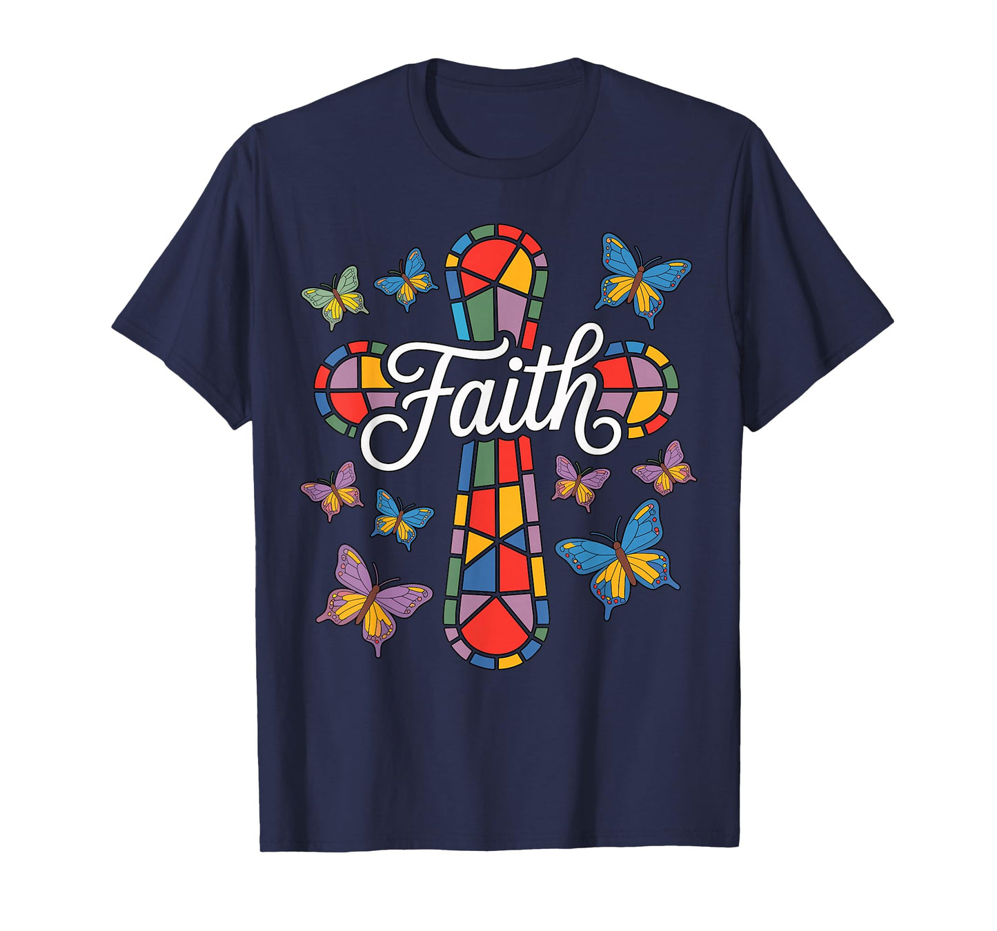 Faith Cross Butterflies and Flowers Christian T-Shirt