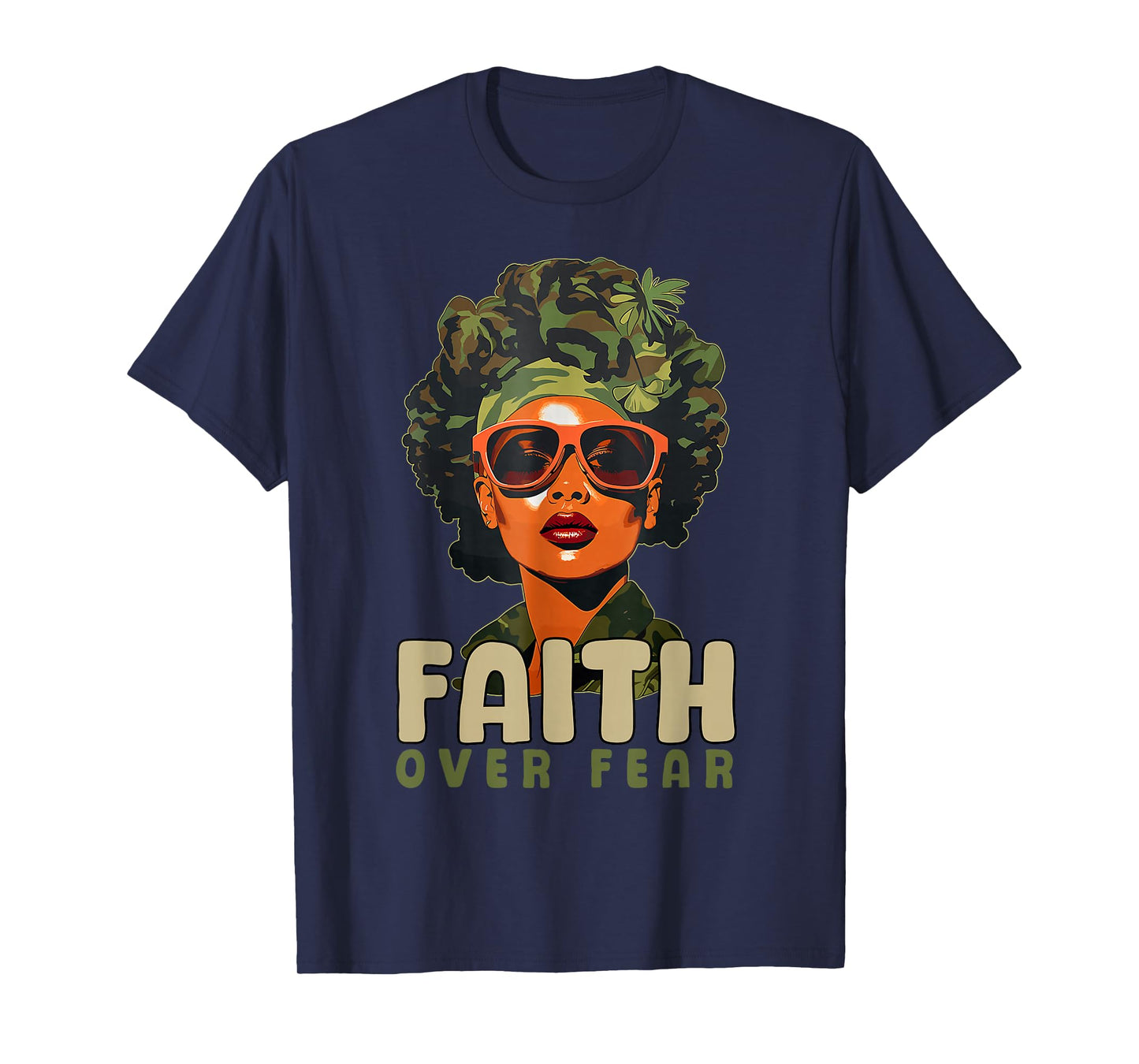 Faith Over Fear Christian Camo African American Afro Women T-Shirt