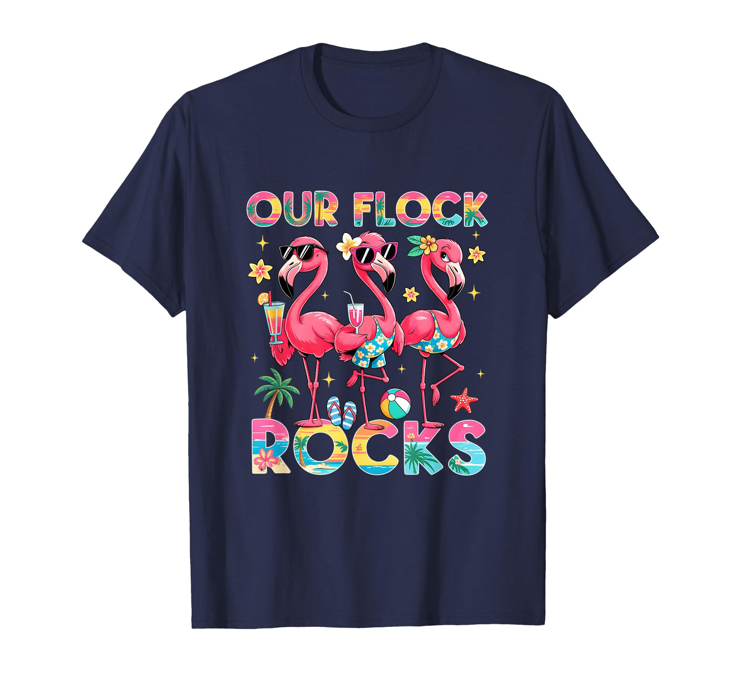 Our Flock Rocks Flamingo Summer Vacation Family Matching T-Shirt