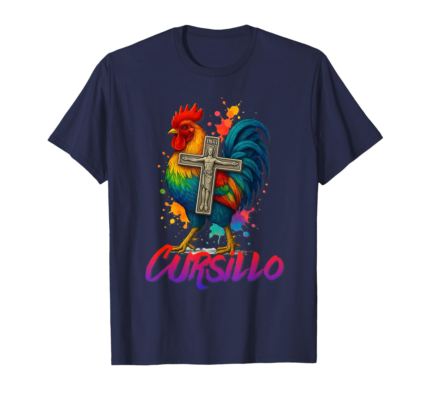 DeColores Cursillo Rainbow Rooster Catholic T-Shirt