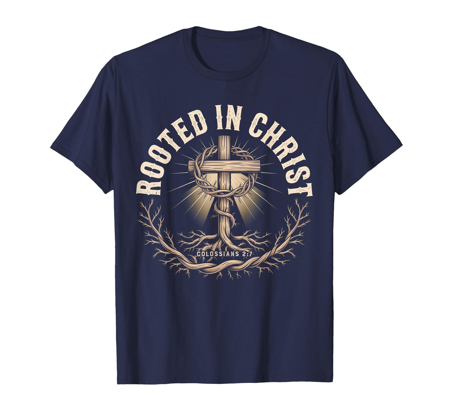 Vintage Stamp Rooted in Christ, Jesus Shirts Christian Cross T-Shirt