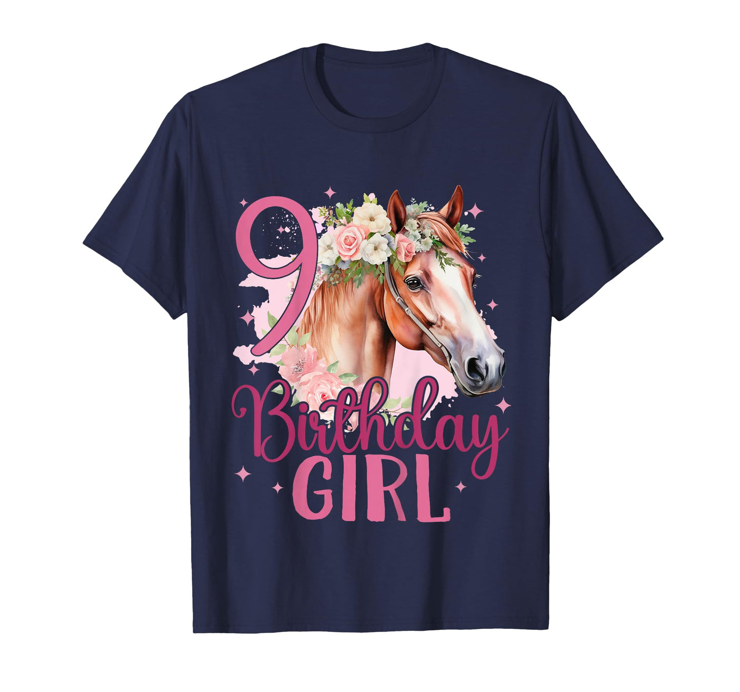 Kids 9th Birthday Horse Girl 9 Years Old Nine 9 Birthday Girl T-Shirt