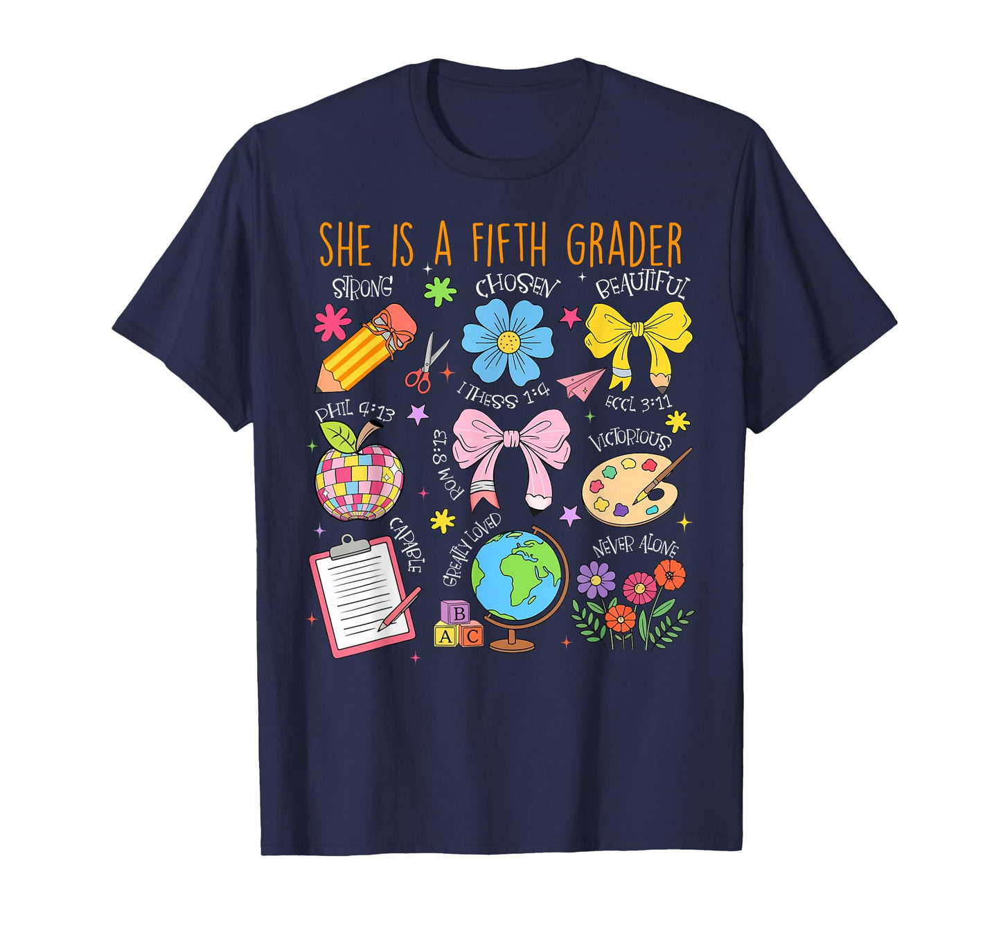 She Is A Fifth Grader Bible Verses Back To School Floral T-Shirt