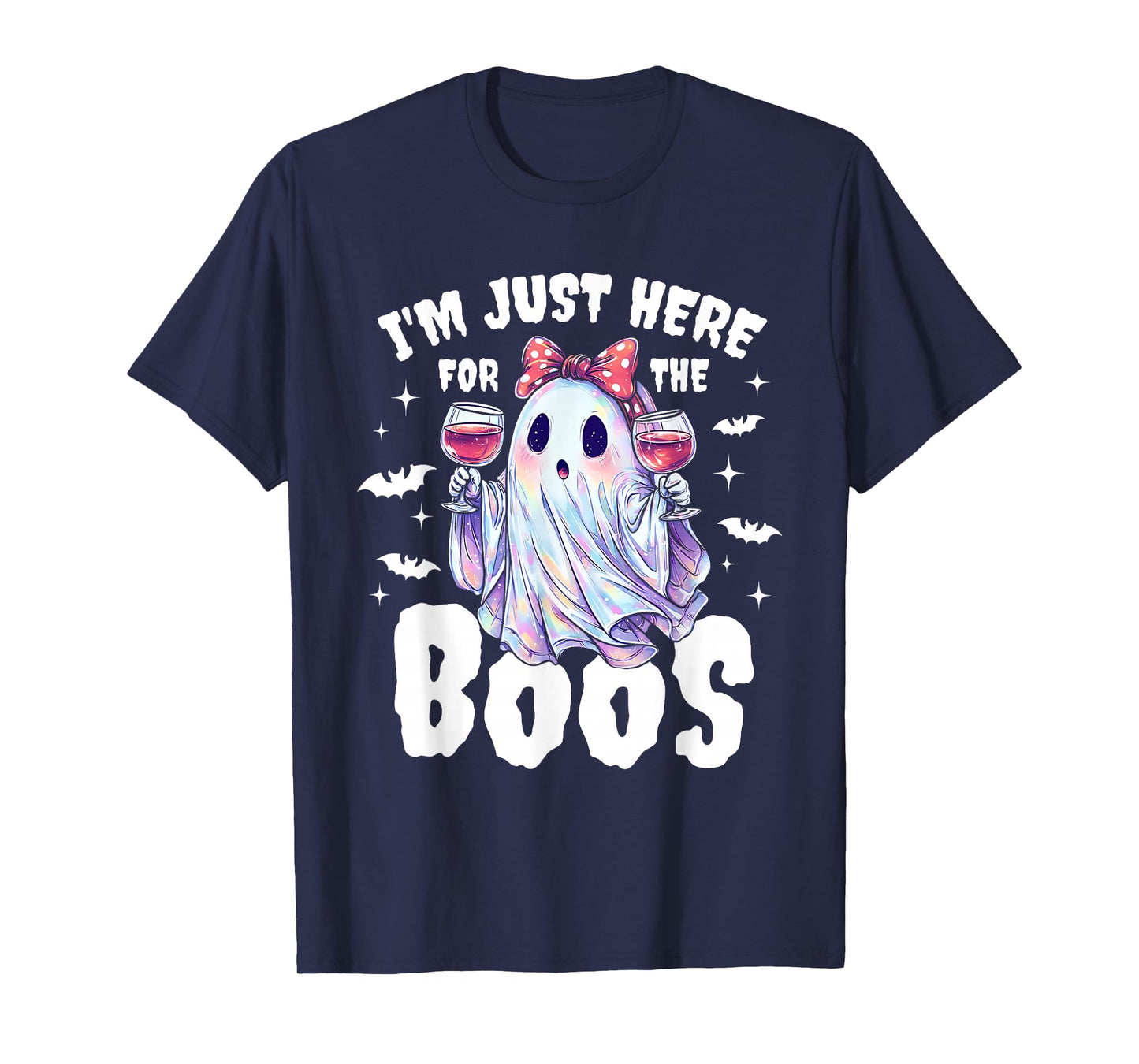 Cute Ghost Wine Halloween Design T-Shirt