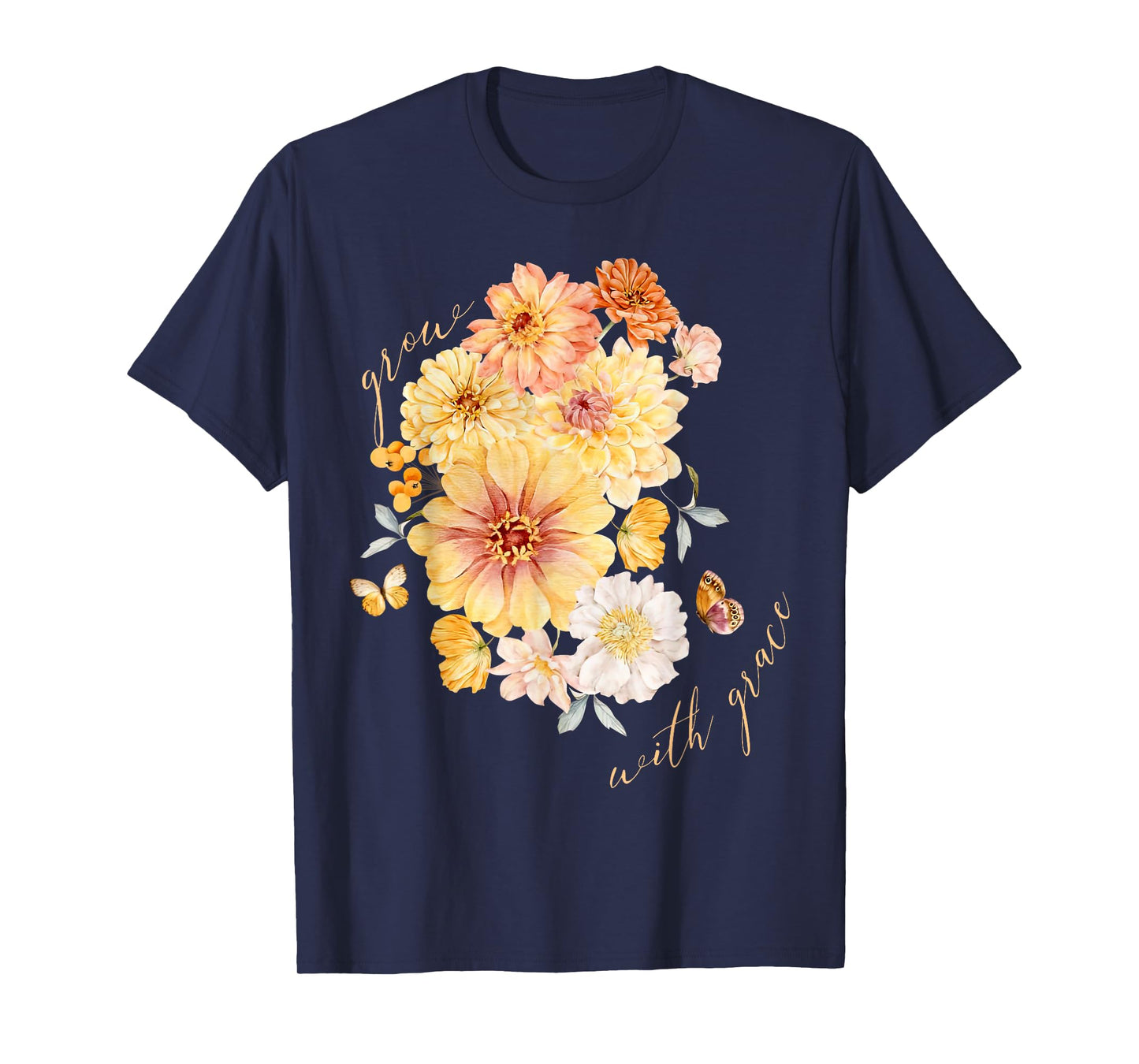 Floral Grow with Grace Autumn Fall Thanksgiving Christian T-Shirt