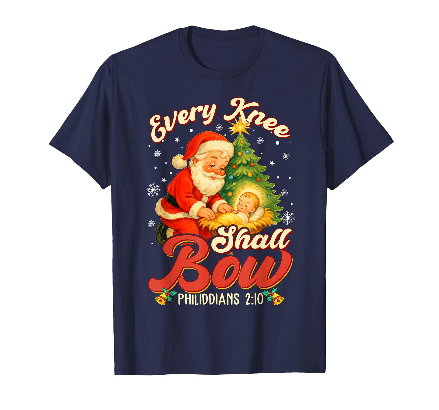 Every Knee Shall Bow Santa Christmas Nativity Scene Vintage T-Shirt