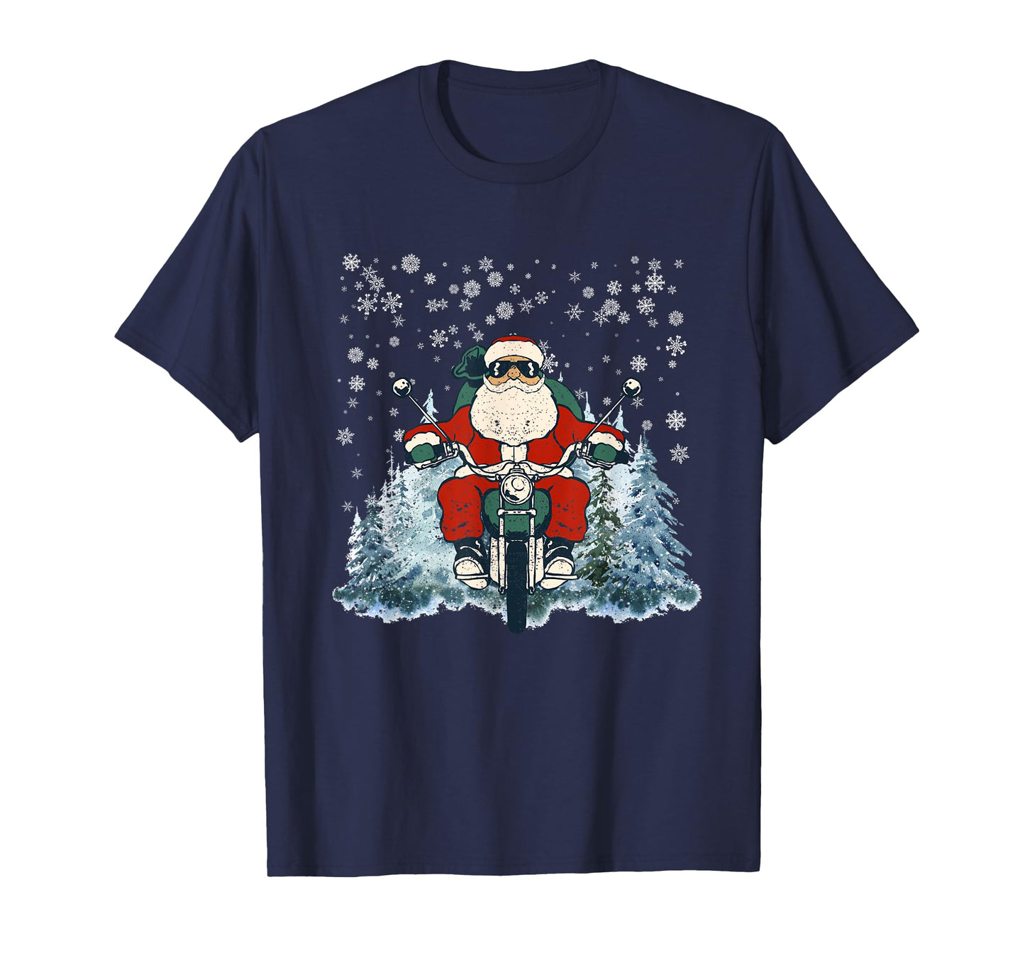 Biker Santa Claus On Motorcycle Funny Christmas Biking Ride T-Shirt