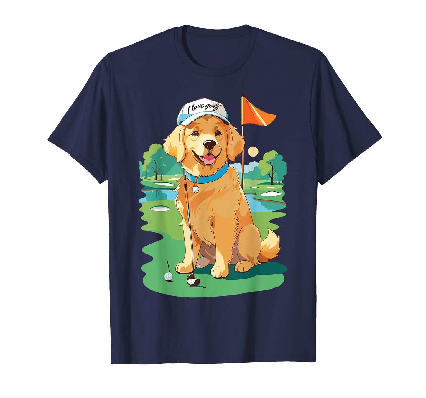 I Love Golf Golf Dog Illustration Golden Retriever Men Women T-Shirt