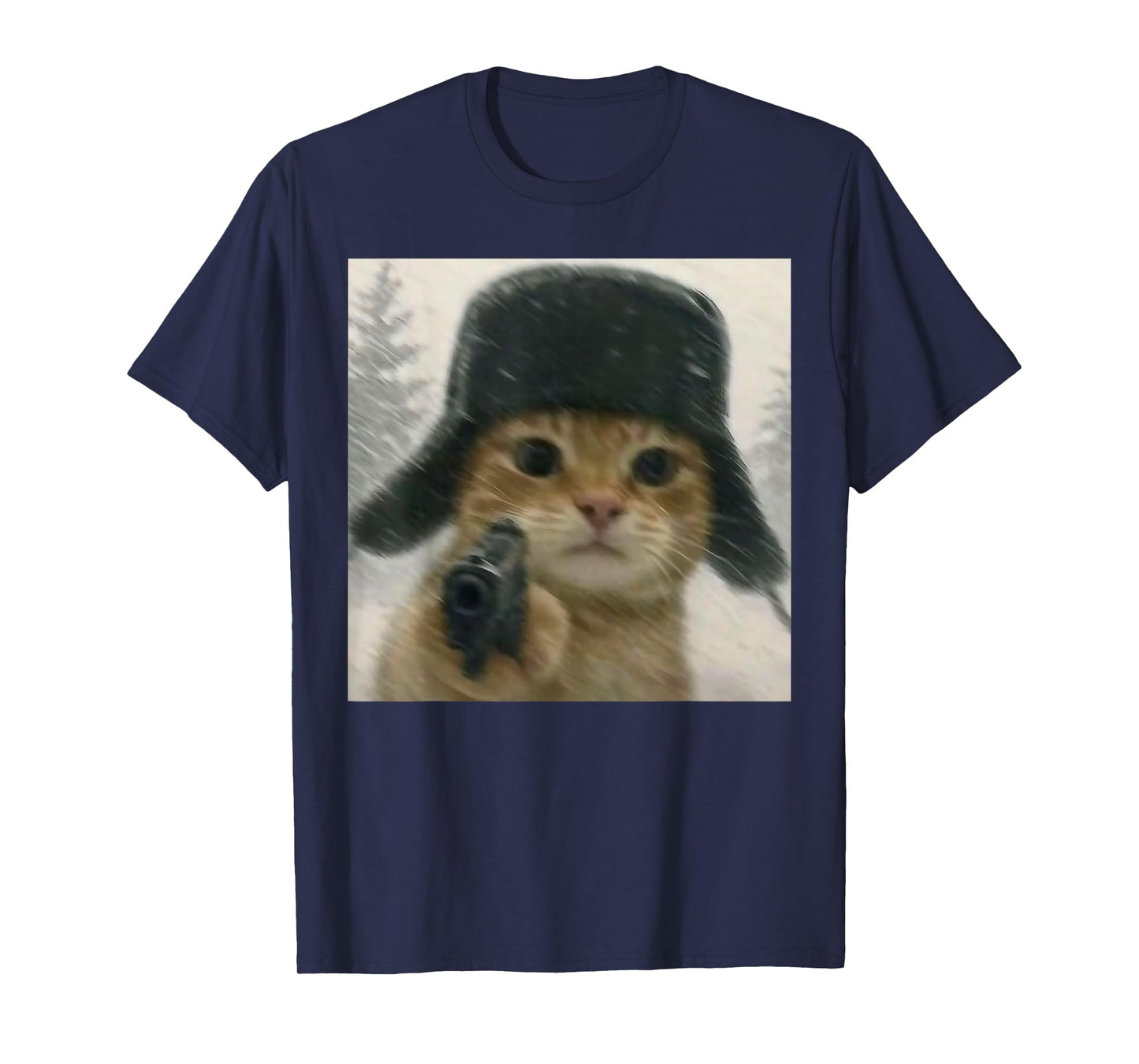 Wacky Cat Wearing Ushanka Hat Russian Meme Cat Humor T-Shirt