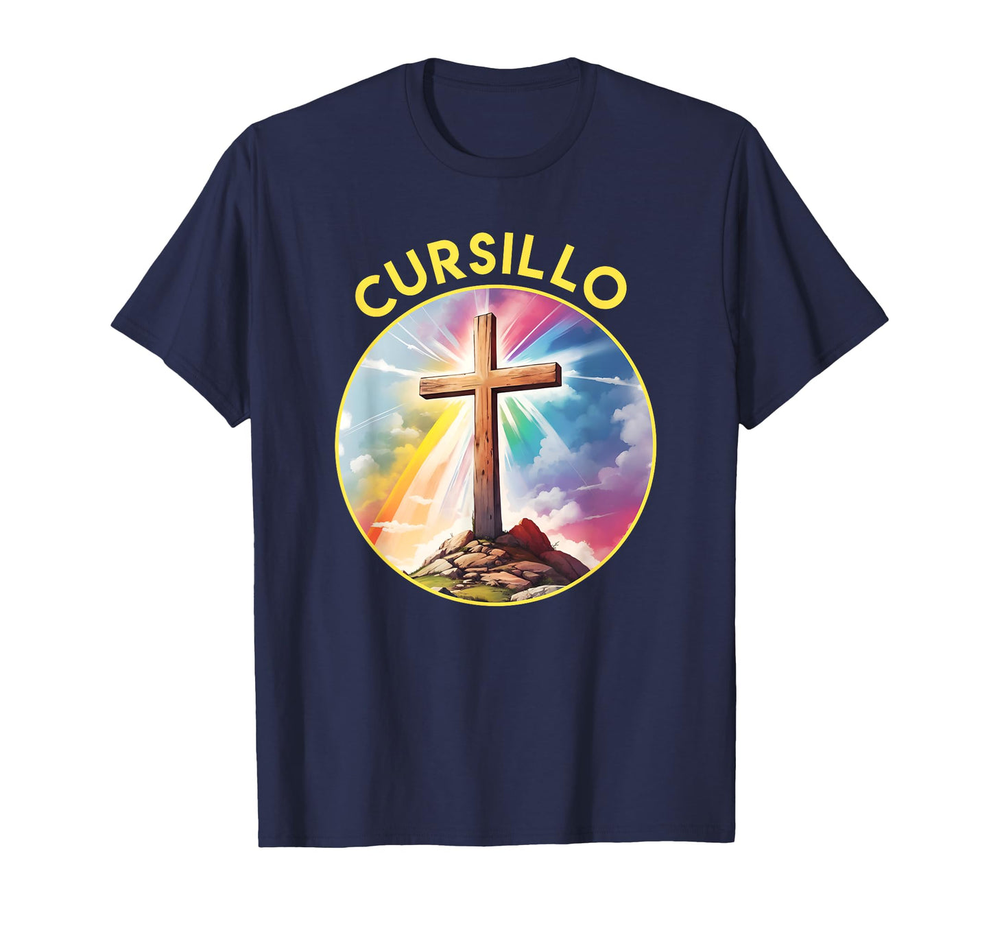 Cursillo Faith Wood Cross With Rainbow and Clouds T-Shirt