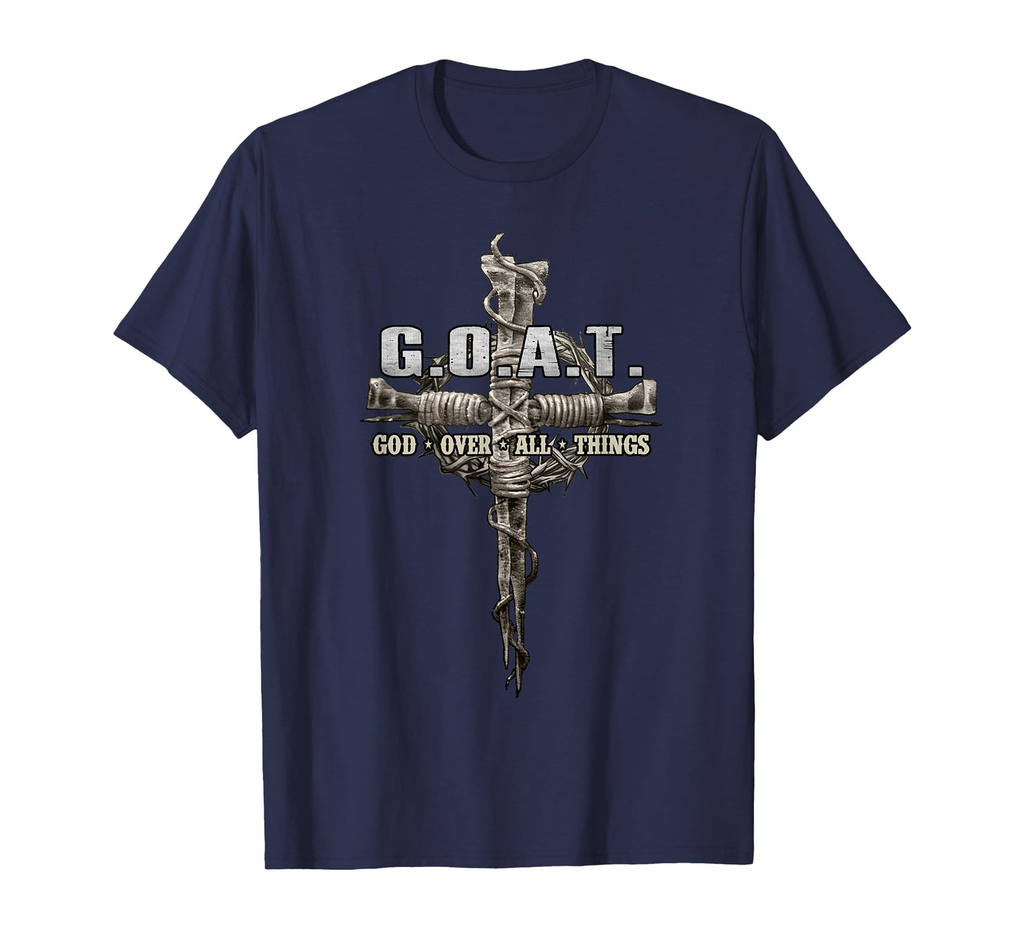 Savitan Shop G.O.A.T. Goat Over All Things Vintage Christ Cross Bible God Unisex-Adults Black T-Shirt