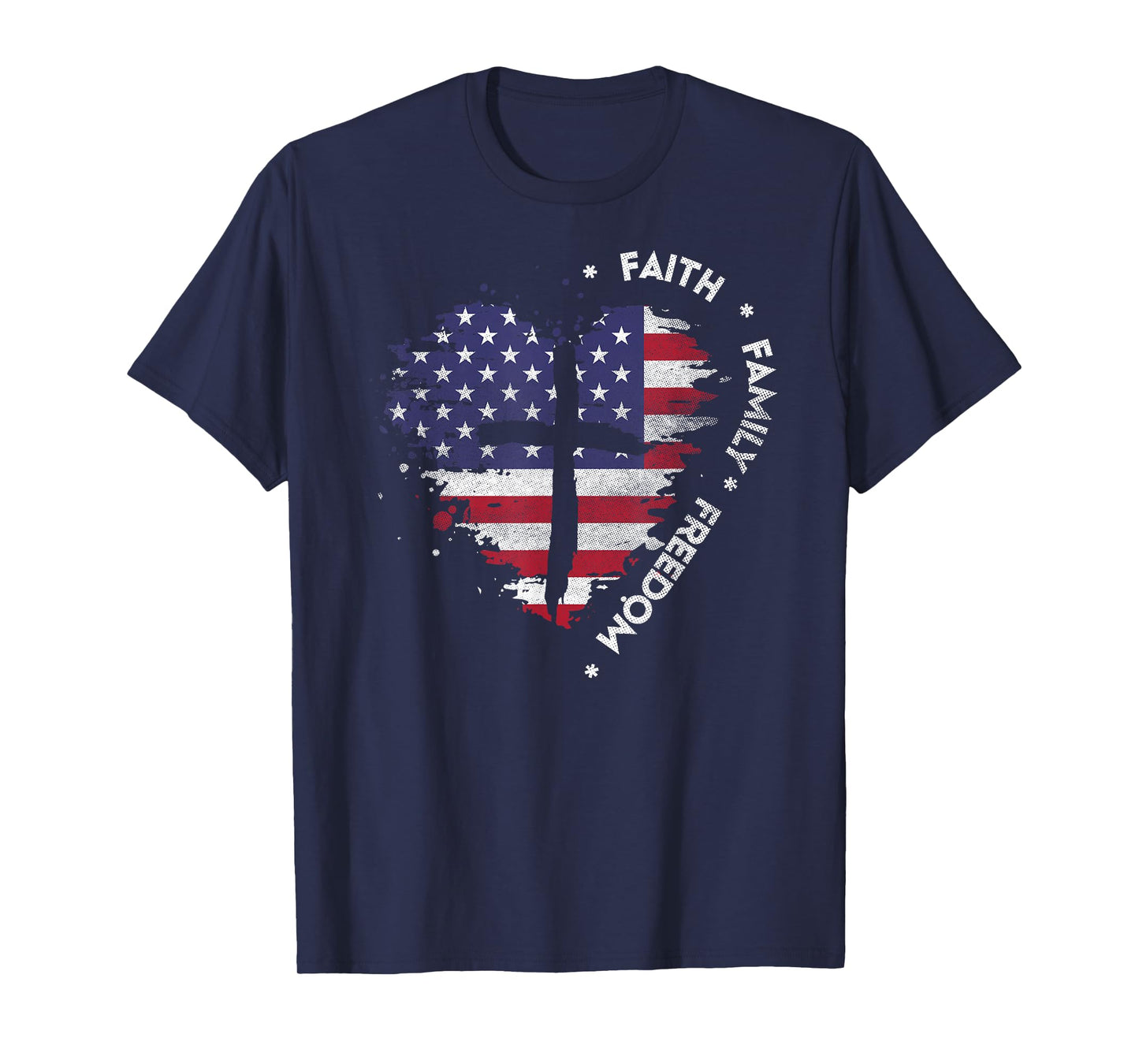Faith Family Freedom Christian Cross Tee Bible Lover US Flag T-Shirt
