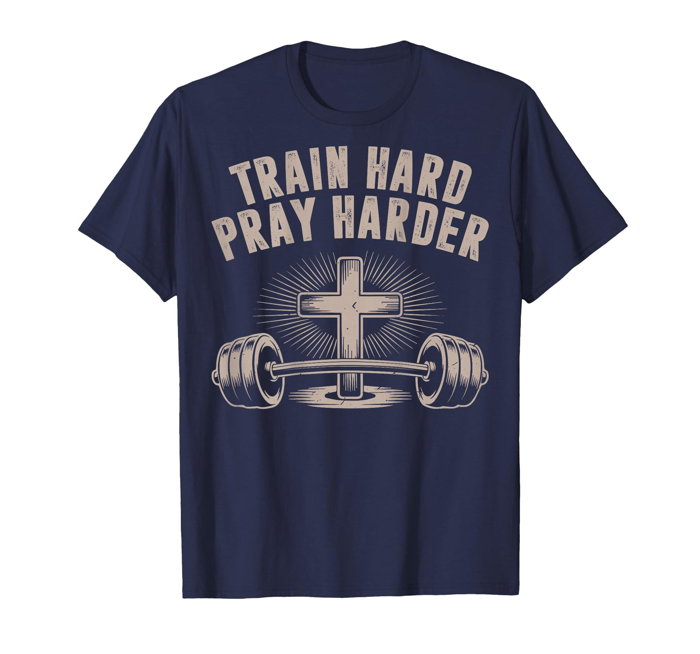 Men Train Hard Pray Harder Funny Christian Jesus Gym Workout T-Shirt